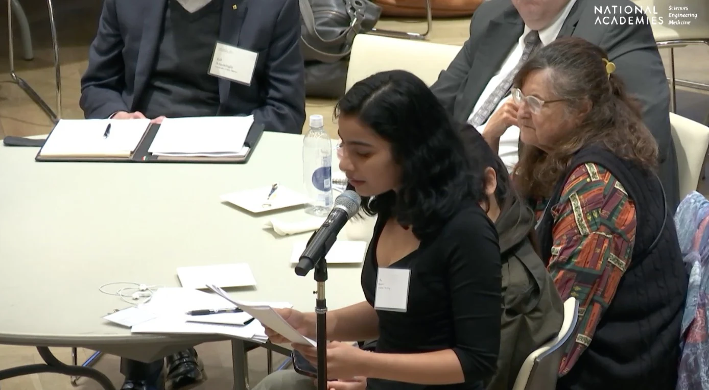 Ria Bahadur speaking at a NASEM research-security roundtable