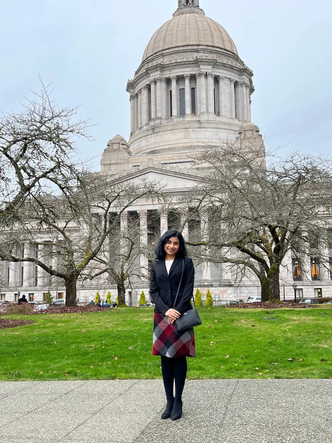 Ria Bahadur in front of the Washington State Capitol in Olympia